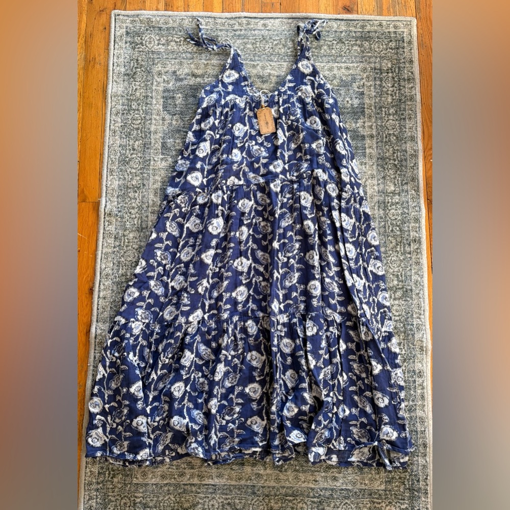 NATURAL LIFE Navy Blue and White Floral Maxi Dress